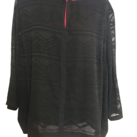 Chico's Sheer Tunic Blouse Women's Plus Size XXL Black Geometric 3/4 Sleeves - Picture 3 of 13
